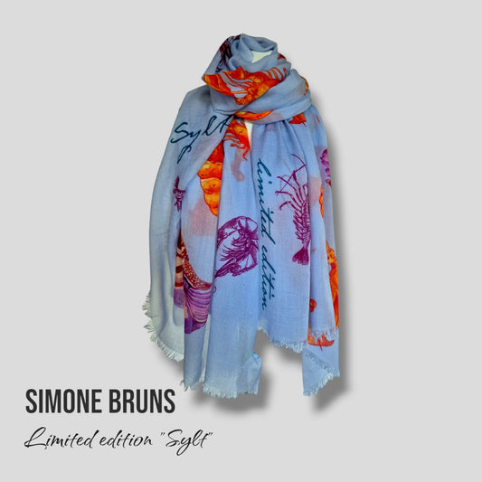 Kaschmirtuch „Shrimp & Lobster" - Limited Edition - Light Blue