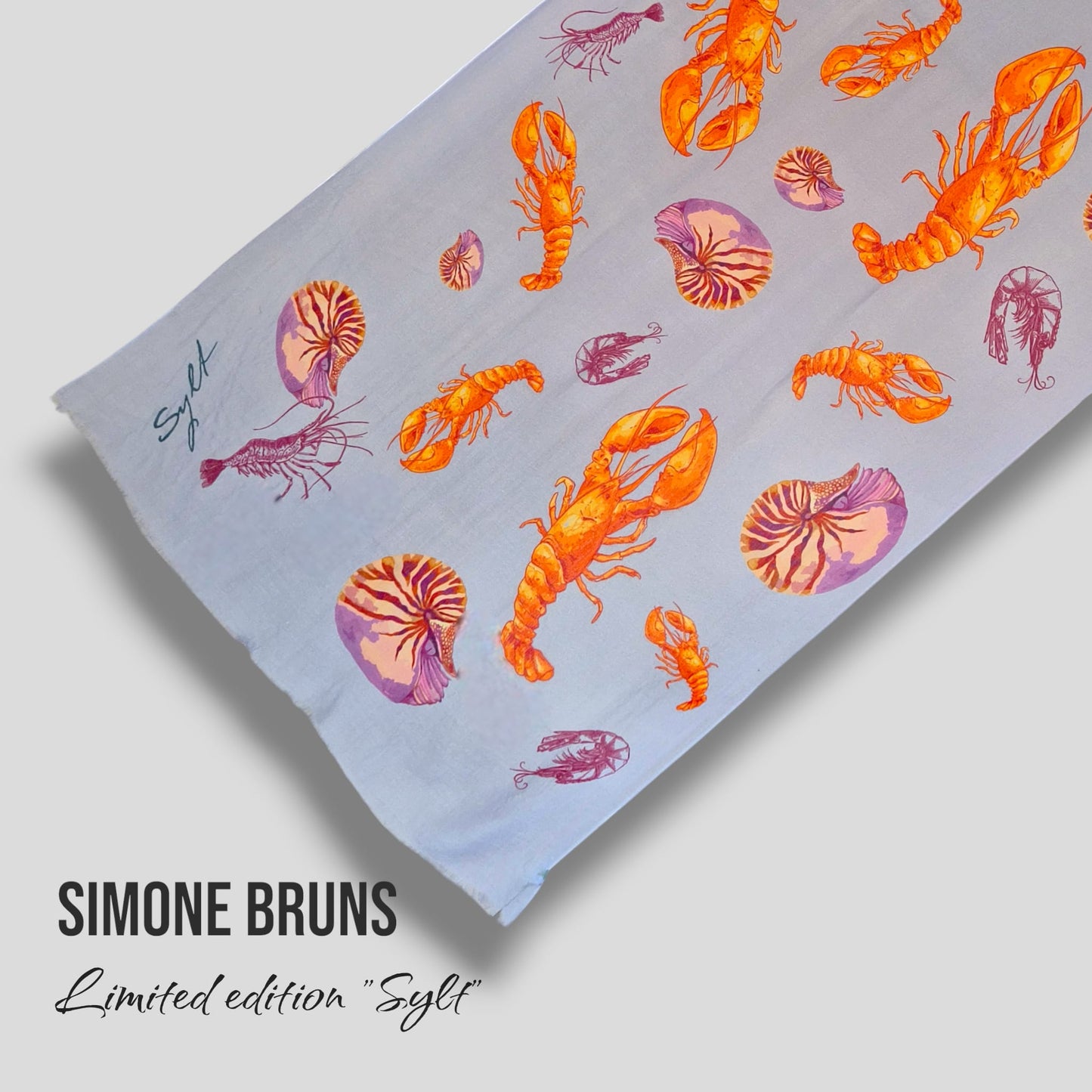 Kaschmirtuch „Shrimp & Lobster" - Limited Edition - Light Blue